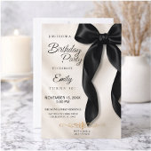 Elegant Black Bow Birthday Invitation 招待状