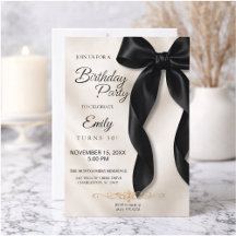 Elegant Black Bow Birthday Invitation