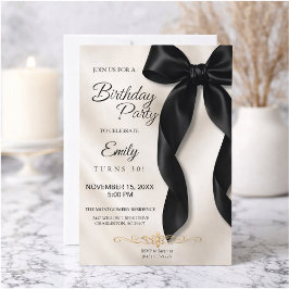 Elegant Black Bow Birthday Invitation 招待状