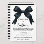 Elegant Black Bow Birthday Invite - Black Stripe 招待状 (正面/裏面)