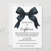 Elegant Black Bow Birthday Invite - Black Stripe 招待状 (正面)