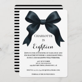 Elegant Black Bow Birthday Invite - Black Stripe 招待状