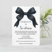 Elegant Black Bow Birthday Invite - Pink Stripe 招待状 (スタンド正面)