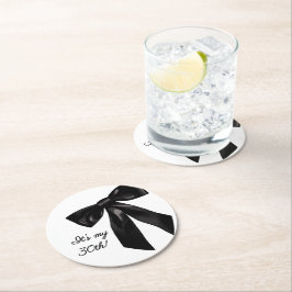 Elegant Black Bow Birthday Party Coasters ラウンドペーパーコースター