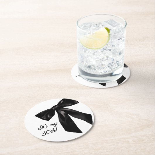 Elegant Black Bow Birthday Party Coasters ラウンドペーパーコースター (インサイチュ)