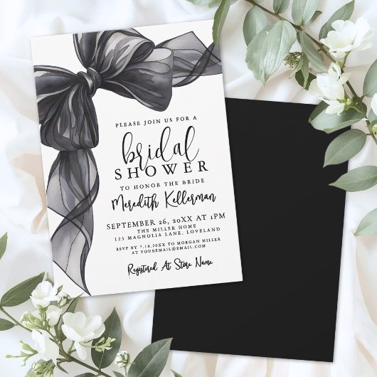 Elegant Black Bow Bridal Shower 招待状