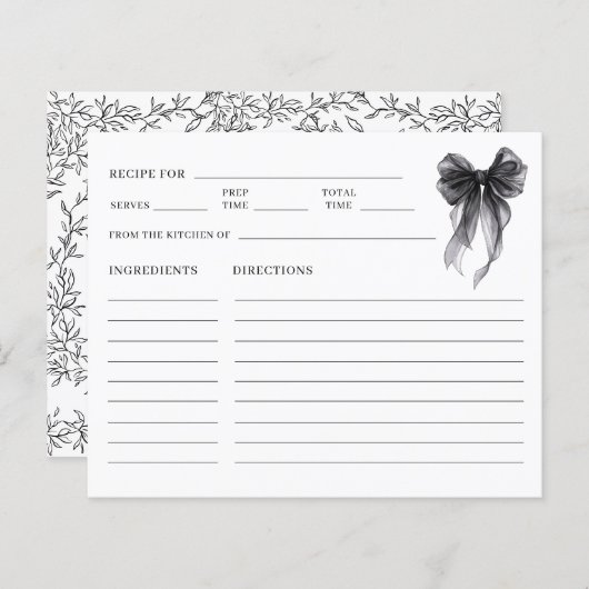 Elegant Black Bow Bridal Shower Recipe (正面/裏面)