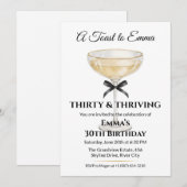 Elegant Black Bow & Champagne 30th Birthday Party 招待状 (正面/裏面)