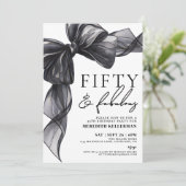 Elegant Black Bow Fifty & Fabulous 50th Birthday 招待状 (スタンド正面)