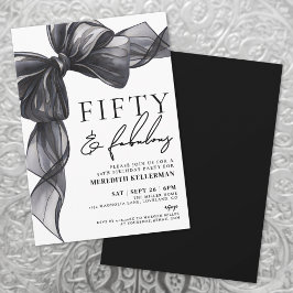 Elegant Black Bow Fifty & Fabulous 50th Birthday 招待状