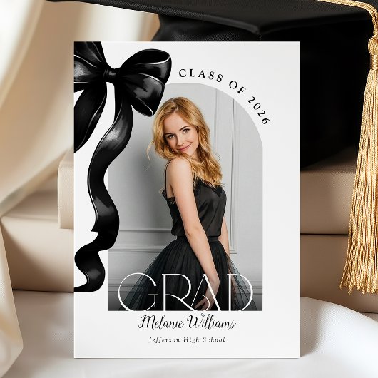 Elegant Black Bow Graduation Announcement 案内状