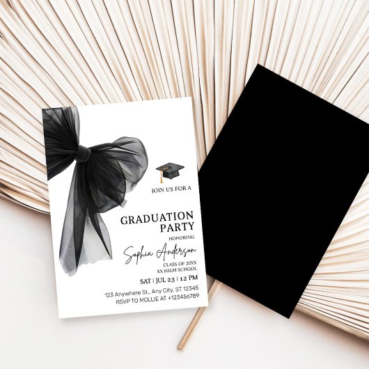 Elegant Black Bow Graduation Party 招待状