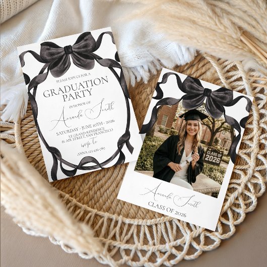 Elegant Black Bow Graduation Party Invite 招待状