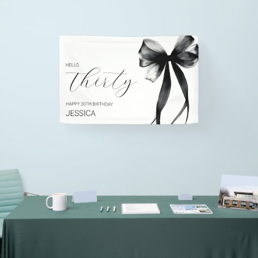 Elegant Black Bow Hello Thirty 30th Birthday Party 横断幕 (トレードショー)