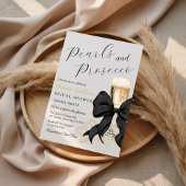 Elegant Black Bow Pearls Bridal Shower Invitation 招待状