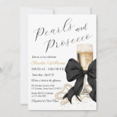 Elegant Black Bow Pearls Bridal Shower Invitation 招待状 (正面)