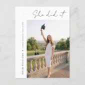 Elegant Black Bow Photo Grad Party Invitation ポストカード (正面)