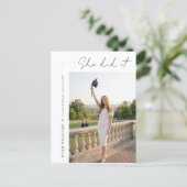 Elegant Black Bow Photo Grad Party Invitation ポストカード (スタンド正面)