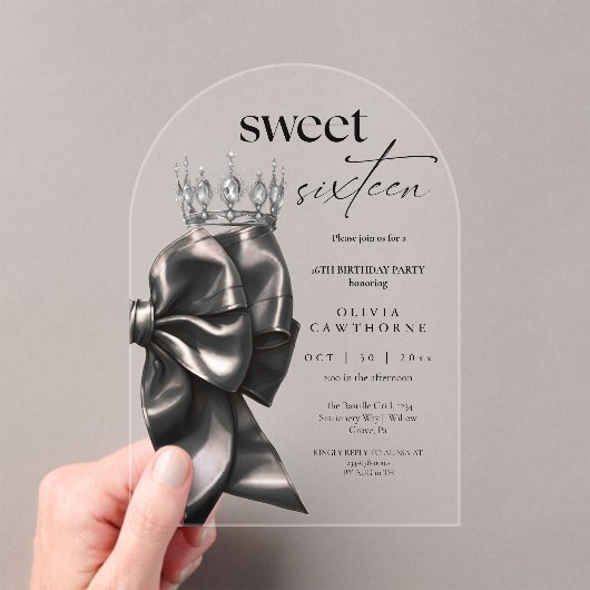 Elegant Black Bow ⎮ Sweet 16 Birthday  アクリル招待状 (インサイチュ (ポータブル))