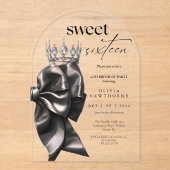 Elegant Black Bow ⎮ Sweet 16 Birthday  アクリル招待状 (正面)