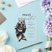 Elegant Black Bow ⎮ Sweet 16 Birthday  アクリル招待状 (インサイチュ (ウェディング))
