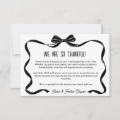 Elegant Black Bow Wedding Thank you card  サンキューカード (正面)