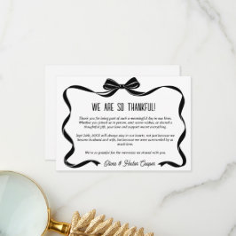 Elegant Black Bow Wedding Thank you card  サンキューカード