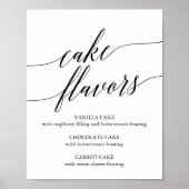 Elegant Black Calligraphy Cake Flavors Sign ポスター (正面)