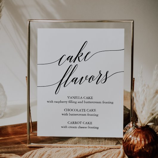 Elegant Black Calligraphy Cake Flavors Sign ポスター