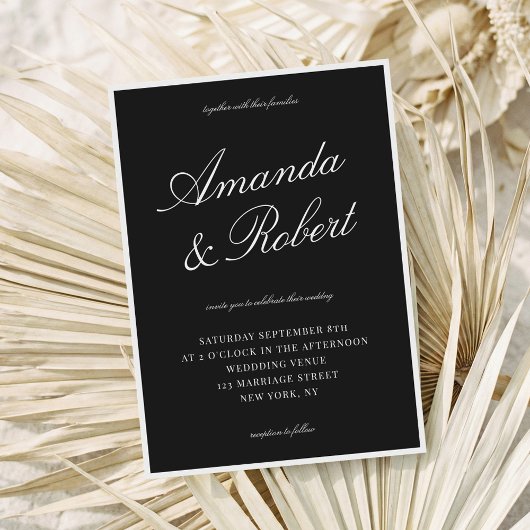Elegant Black Calligraphy Old Money Wedding 招待状