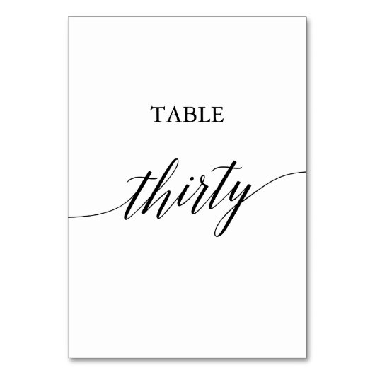 Elegant Black Calligraphy Table Number Thirty テーブルナンバー (正面)