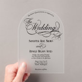Elegant Black Calligraphy Text Clear Wedding  アクリル招待状 (インサイチュ (ポータブル))