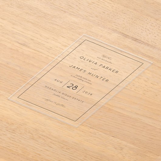 Elegant Black Calligraphy Wedding アクリル招待状 (レイダウン)