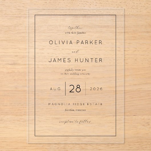 Elegant Black Calligraphy Wedding アクリル招待状 (正面)