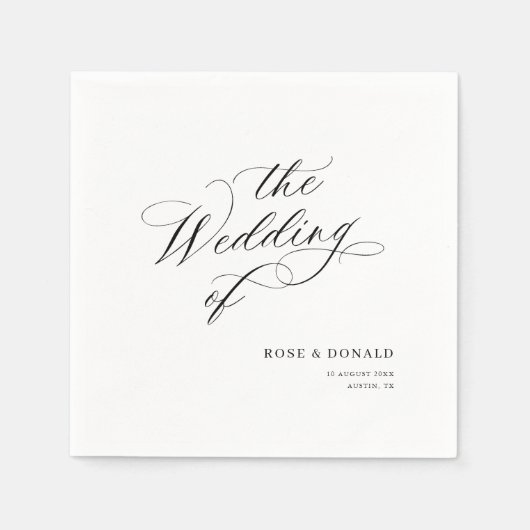 Elegant black calligraphy wedding スタンダードカクテルナプキン (正面)