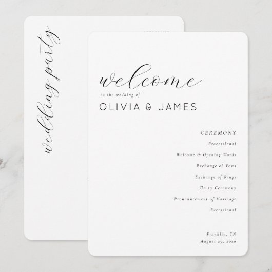 Elegant Black Calligraphy Wedding Ceremony プログラム (正面/裏面)
