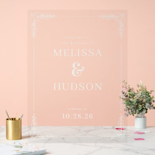 Elegant Black Calligraphy With Floral アクリルサイン (ウェディング)