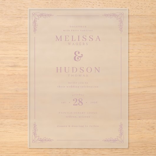 Elegant Black Calligraphy With Floral アクリル招待状 (正面)