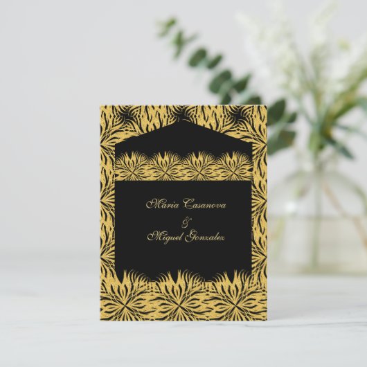 elegant black card gold star flower 招待状 (スタンド正面)