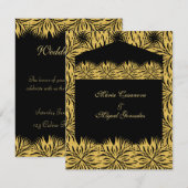 elegant black card gold star flower 招待状 (正面/裏面)