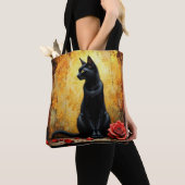 Elegant Black Cat and Red Rose トートバッグ (クローズアップ)