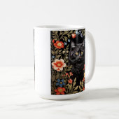 Elegant Black Cat Colorful Floral コーヒーマグカップ (正面右)