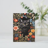 Elegant Black Cat Colorful Floral ポストカード (スタンド正面)