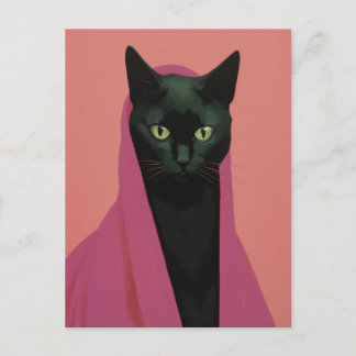 Elegant Black Cat in Pink ポストカード