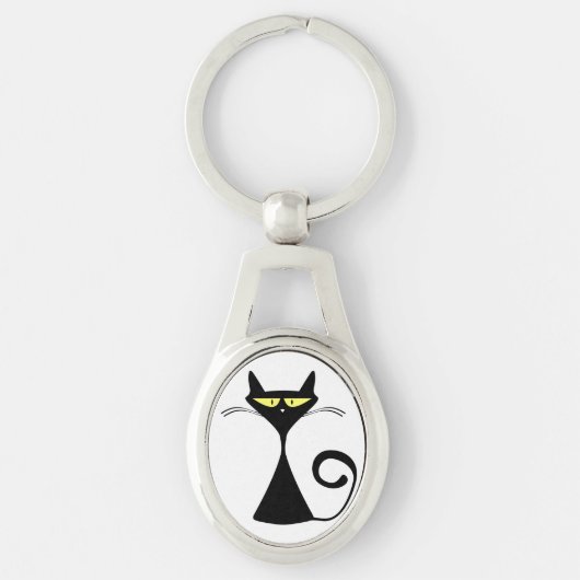 Elegant Black Cat Minimalist Art キーホルダー (正面)