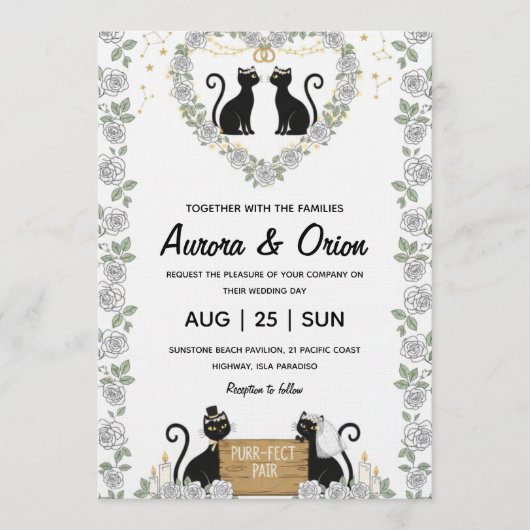 Elegant black cat wedding invitation 招待状 (正面)