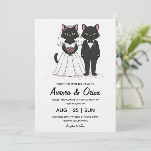 Elegant black cat wedding invitation 招待状 (スタンド正面)