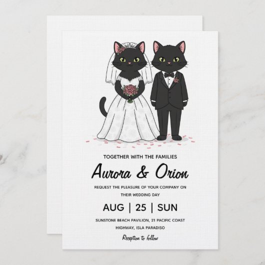 Elegant black cat wedding invitation 招待状 (正面/裏面)
