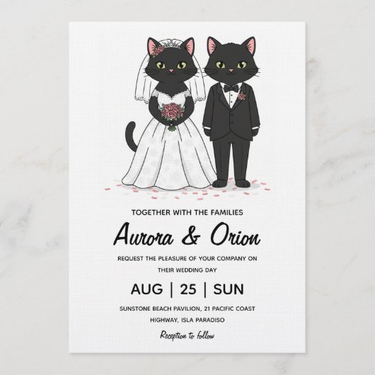 Elegant black cat wedding invitation 招待状 (正面)
