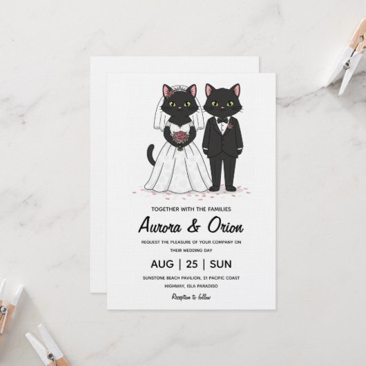 Elegant black cat wedding invitation 招待状 (正面/裏面インサイチュ)